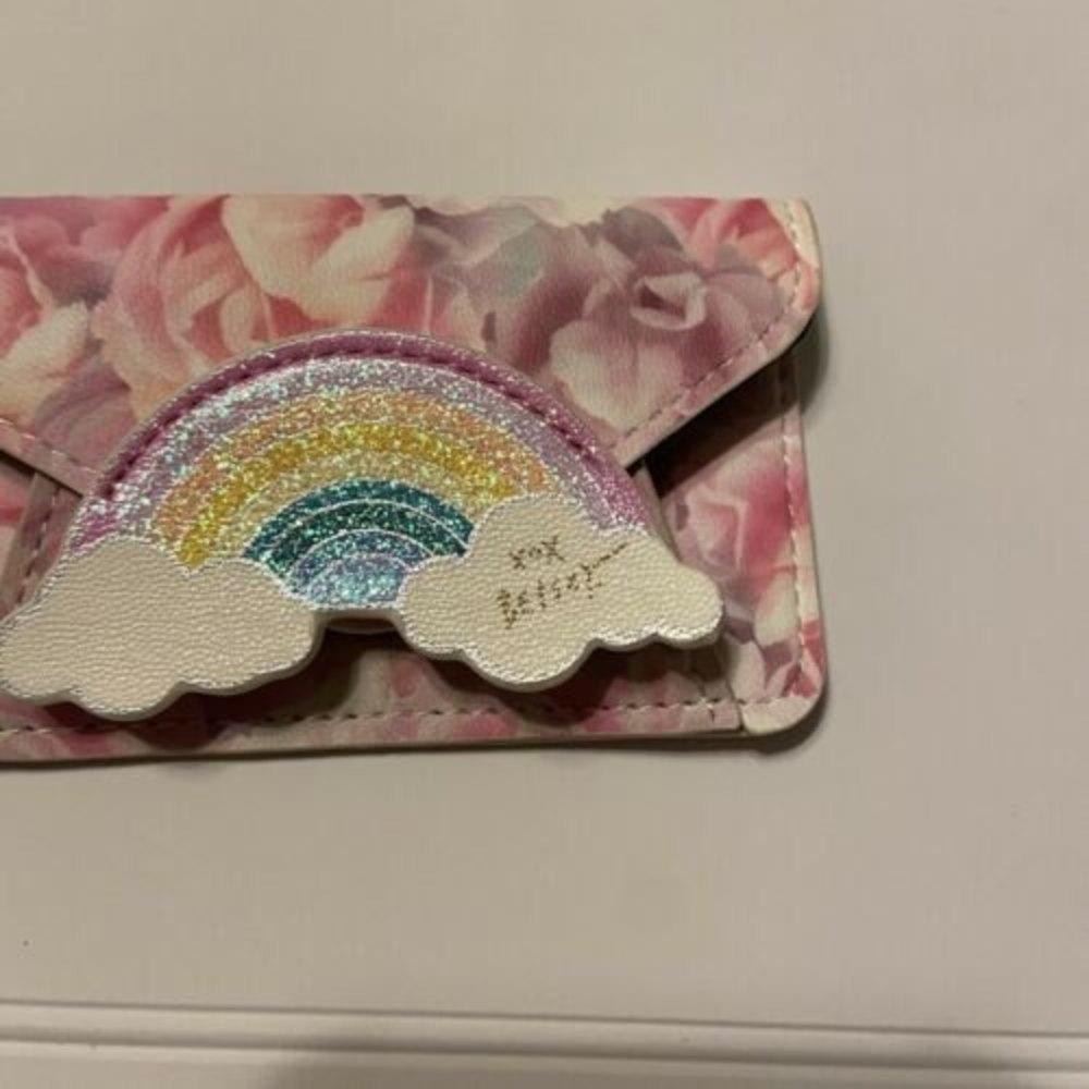 Betsey Johnson Stick on Phone Pink Wallet Floral Rainbow - Picture 4 of 6